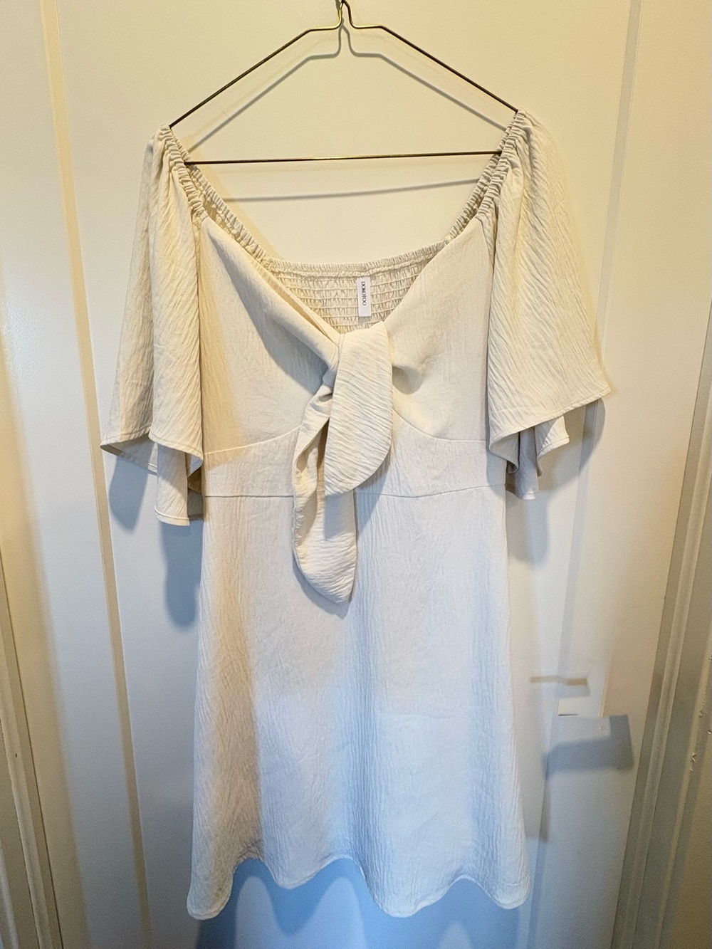 Tie-Front Off Shoulder Mini Dress in Cream